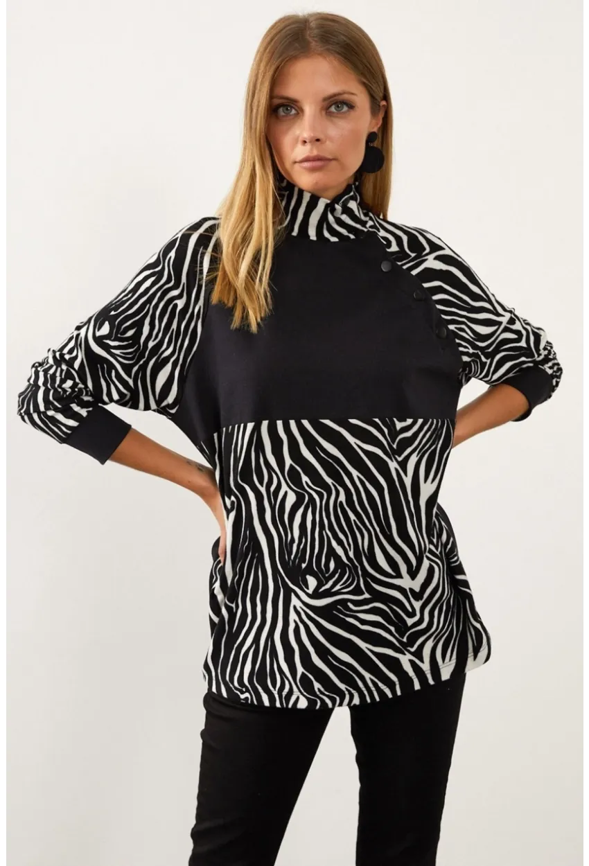 Siyah-Beyaz Bloklu Sweatshirt MEY1084