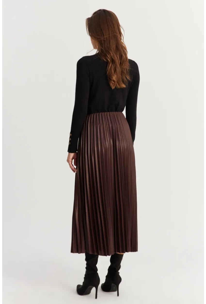 Kadın Acı-Kahve Beli Lastikli Pilise Etek MGÇ190