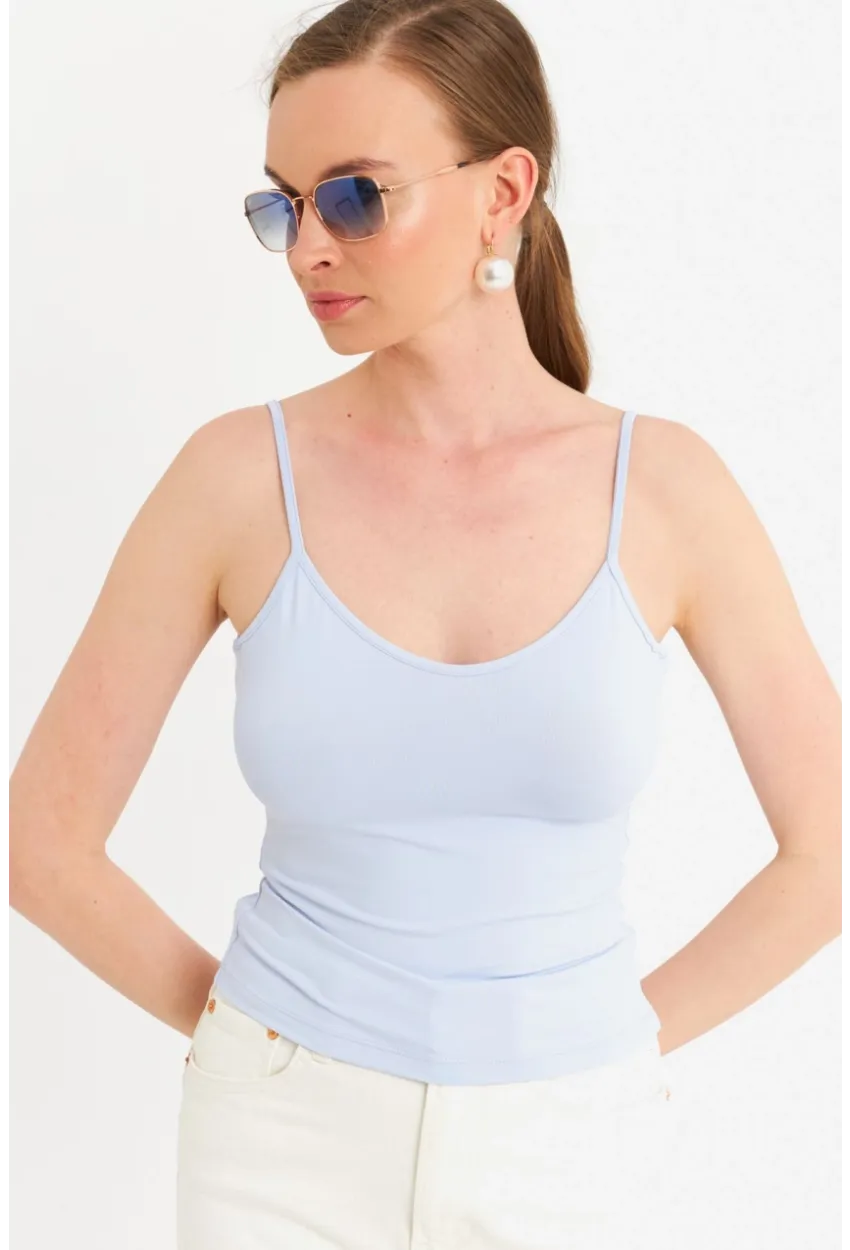 Kadın Açık Mavi Askılı Basic Atlet FLS06