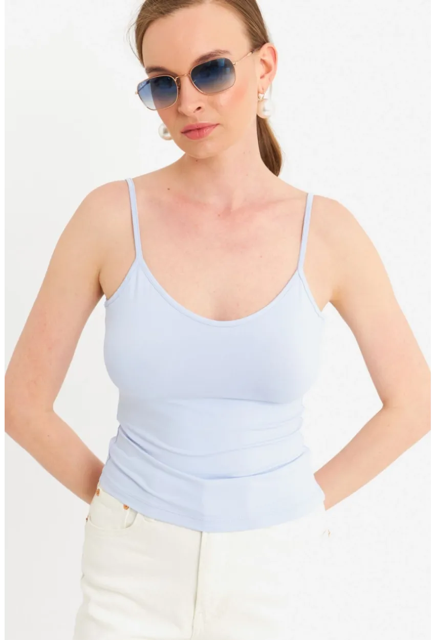 Kadın Açık Mavi Askılı Basic Atlet FLS06