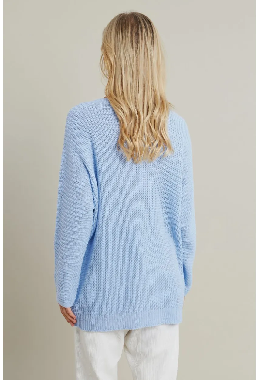 Kadın Açık-Mavi V Yaka Salaş Triko Bluz SMT158