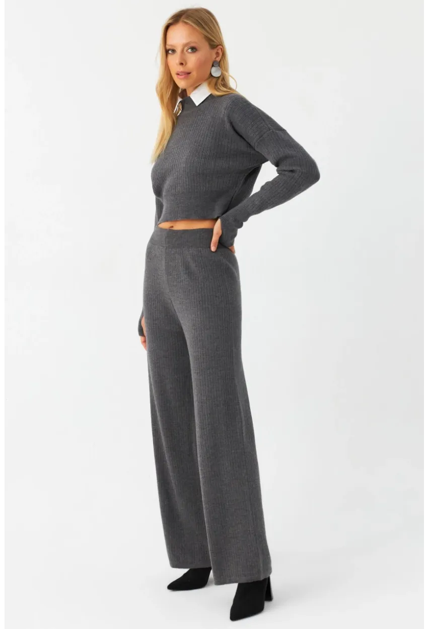 Kadın Antrasit Alt Üst Triko Takım ELT163