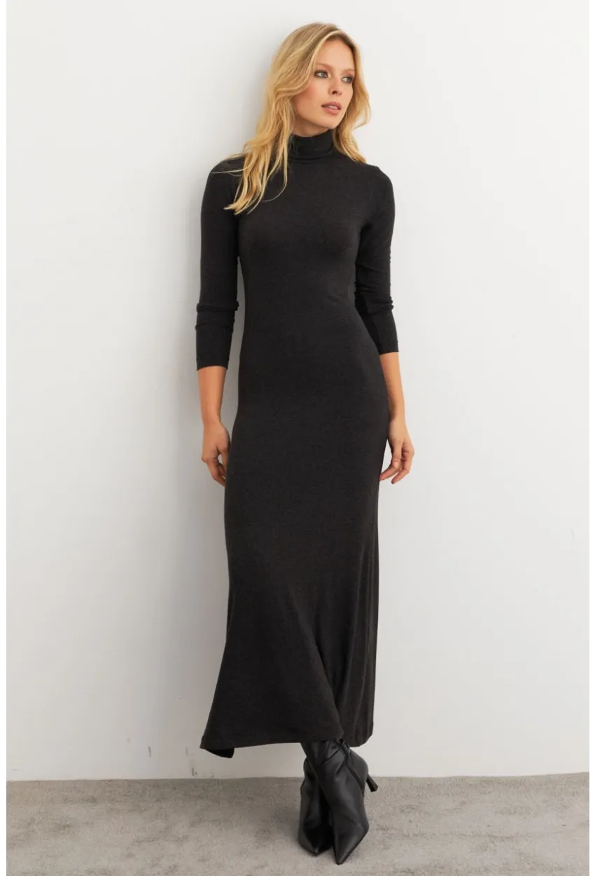 Kadın Antrasit Balıkçı Maxi Elbise MEY100