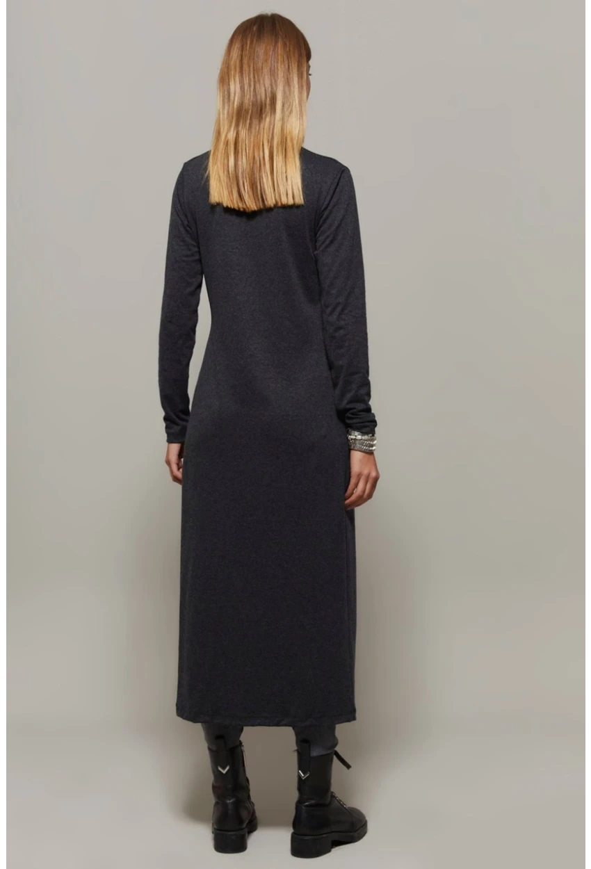 Kadın Antrasit Balıkçı Yaka Uzun Yırtmaçlı Tunik EY1150
