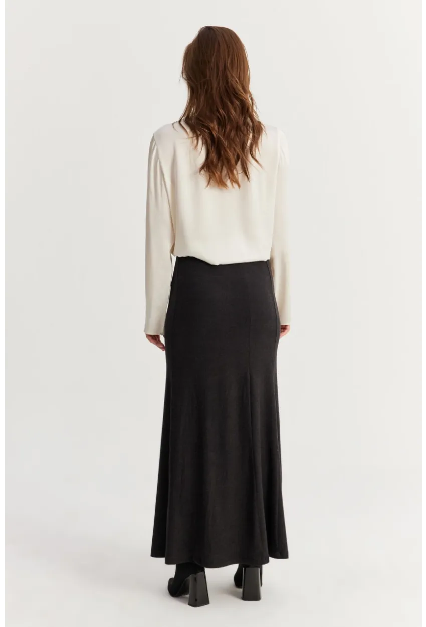 Kadın Antrasit Beli Lastikli Evoze Maxi Etek EY2923