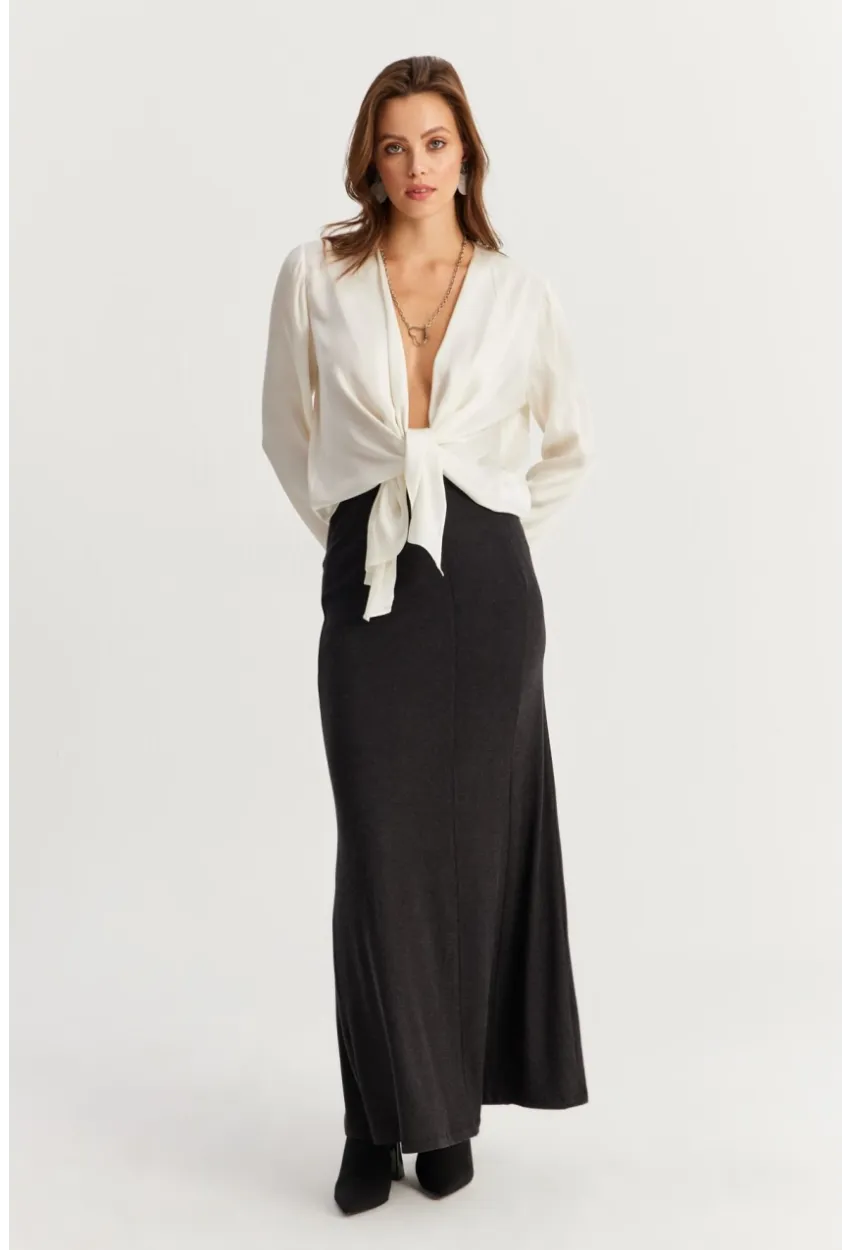Kadın Antrasit Beli Lastikli Evoze Maxi Etek EY2923