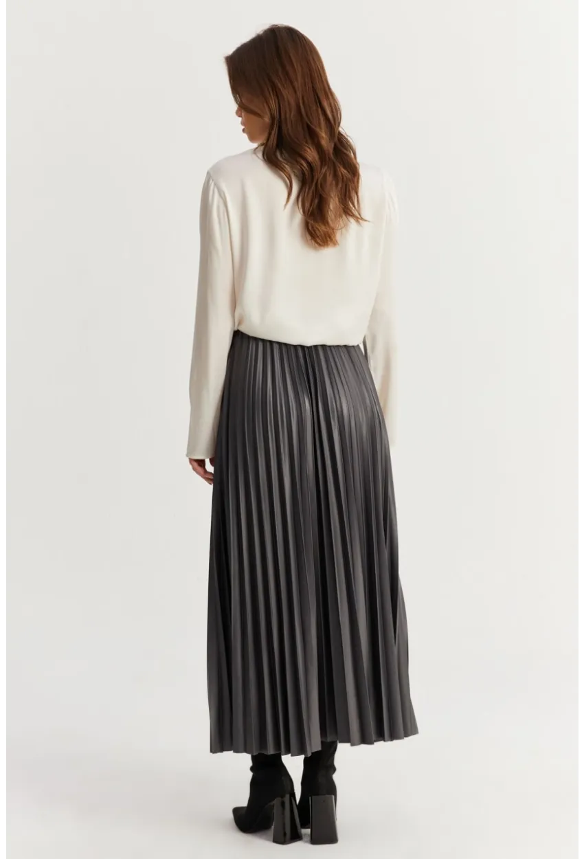 Kadın Antrasit Beli Lastikli Pilise Etek MGÇ190