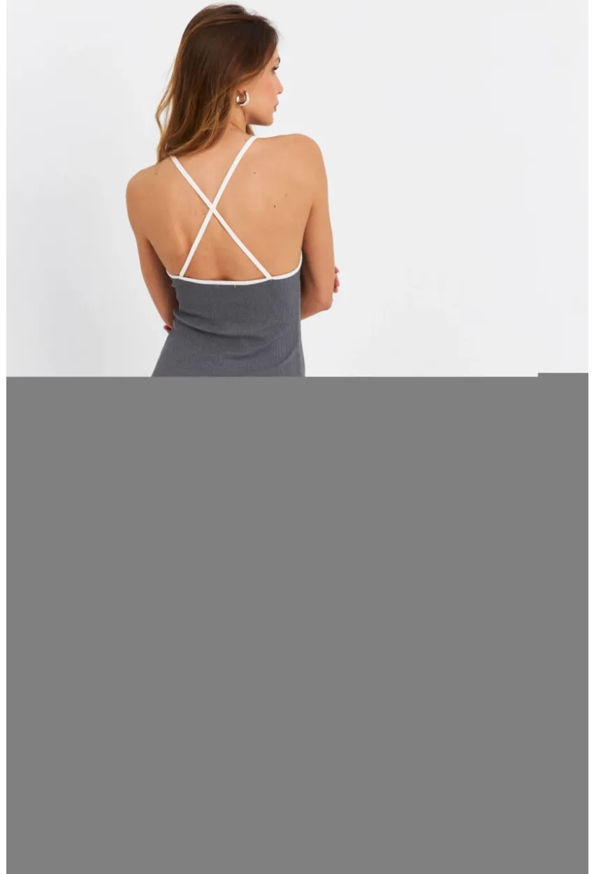 Kadın Antrasit Çapraz Askılı Midi Elbise OR2452