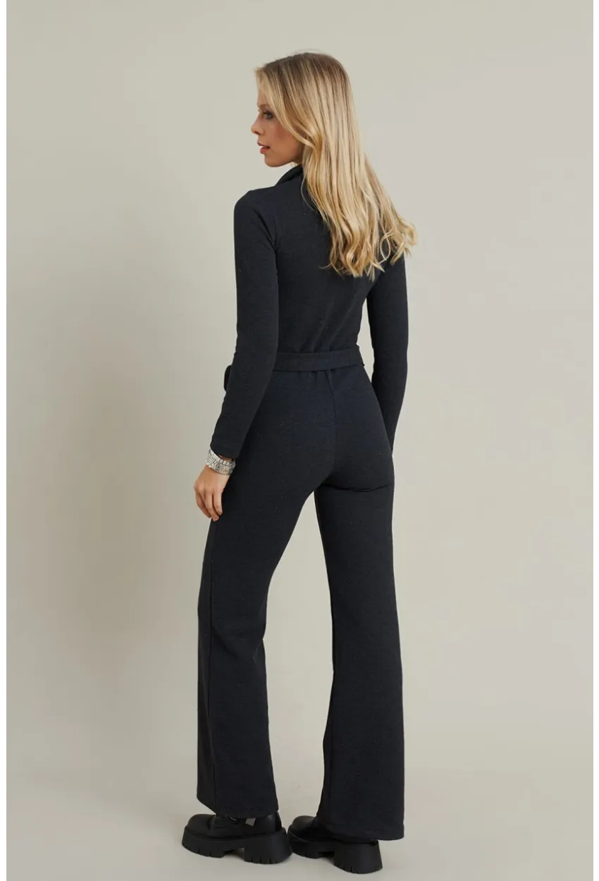 Kadın Antrasit Polo Yaka Kemerli Tulum YLE1099