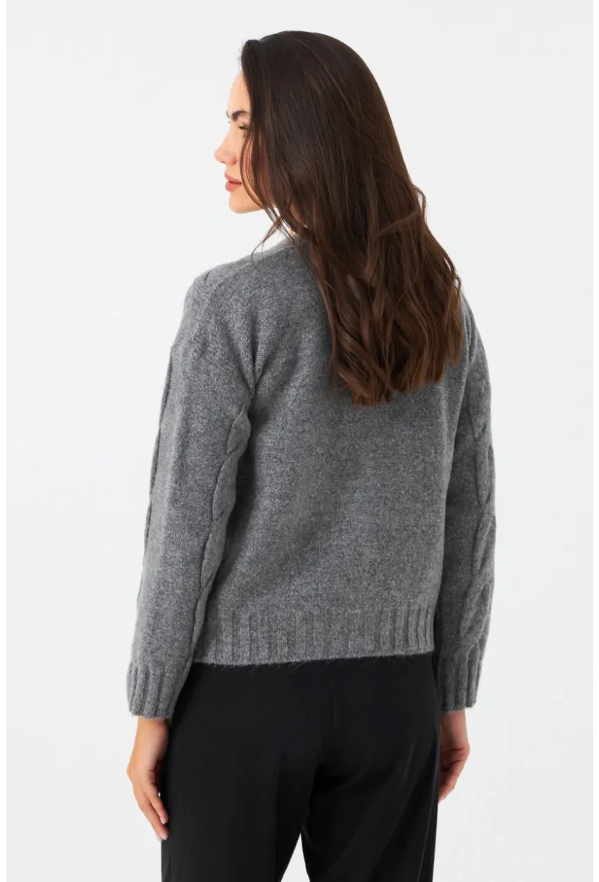 Kadın Antrasit Saç Örgülü Hırka YV295