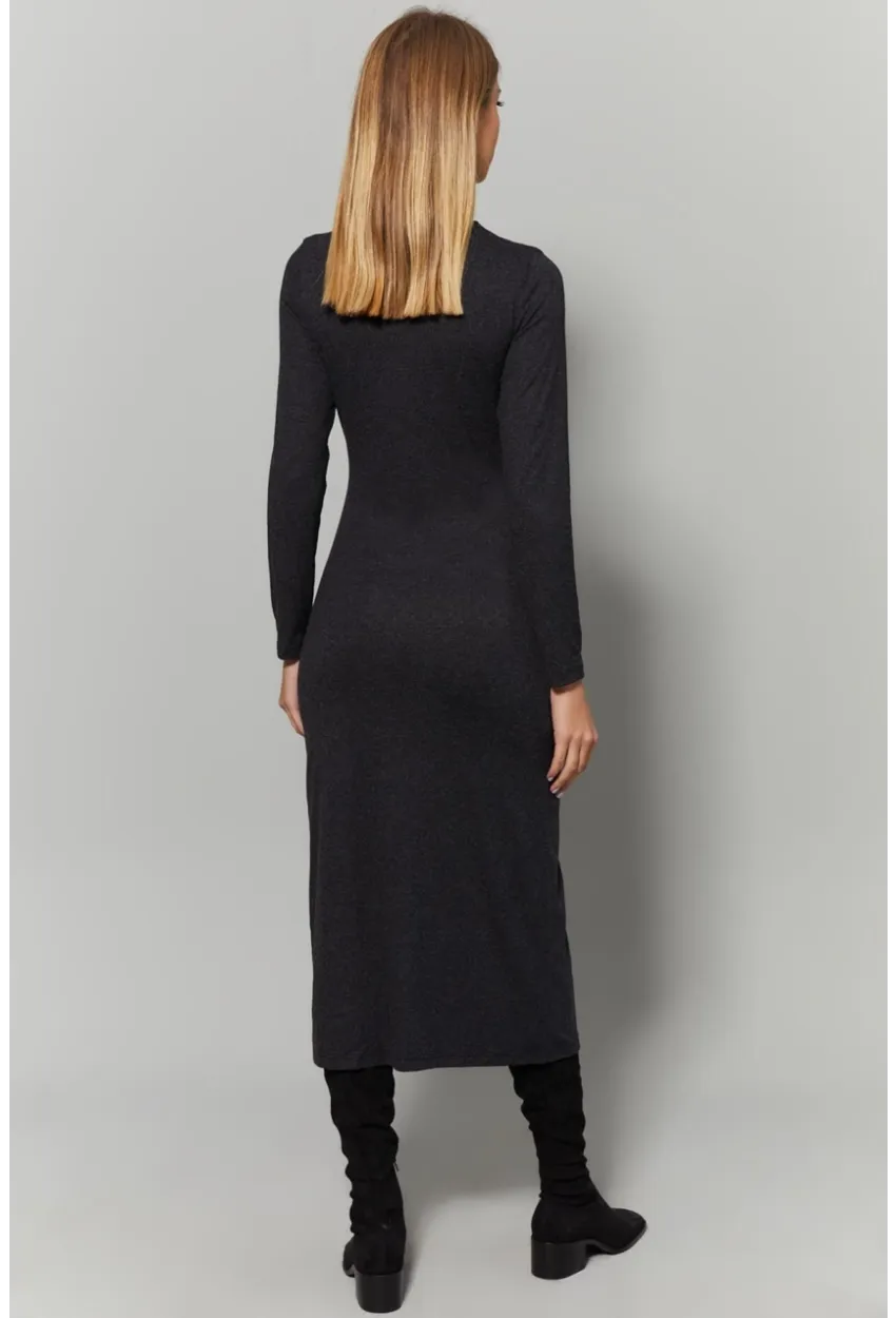 Kadın Antrasit Yaka Pencereli Yırtmaçlı Elbise Yİ1984