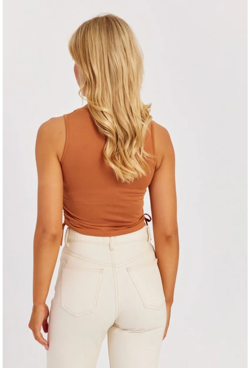 Kadın Badem-Çağla Yanları Bağcıklı Kolsuz Bluz MK09