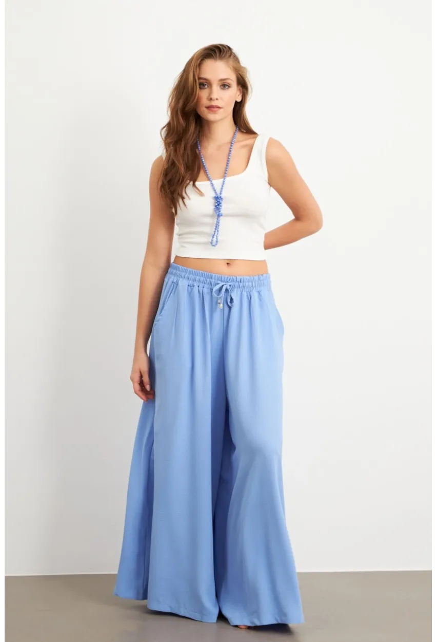 Kadın Bebe Mavi Beli Lastikli Cepli Palazzo Pantolon Sİ1155