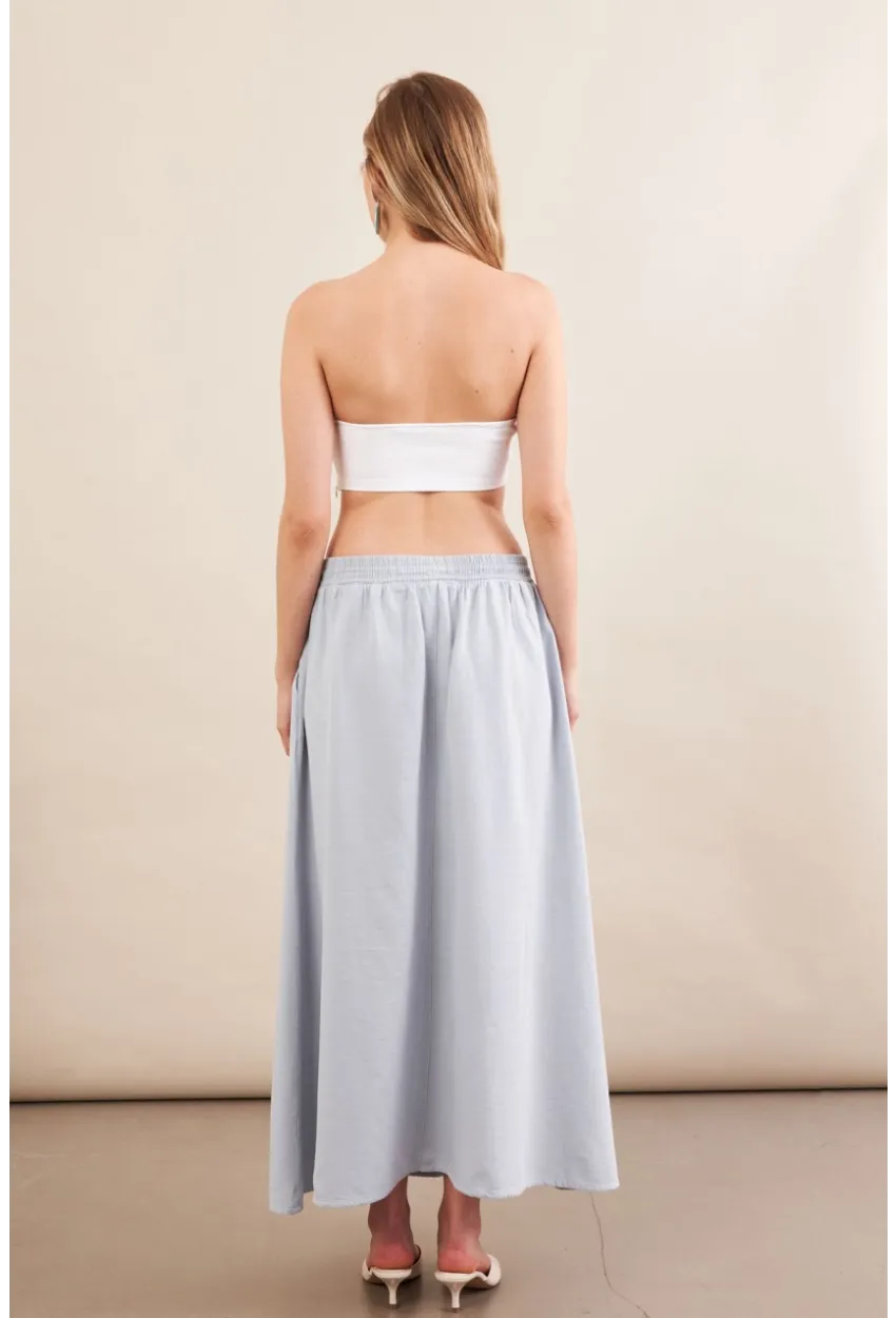 Kadın Bebe Mavi Keten Cepli Midi Etek RSP4440