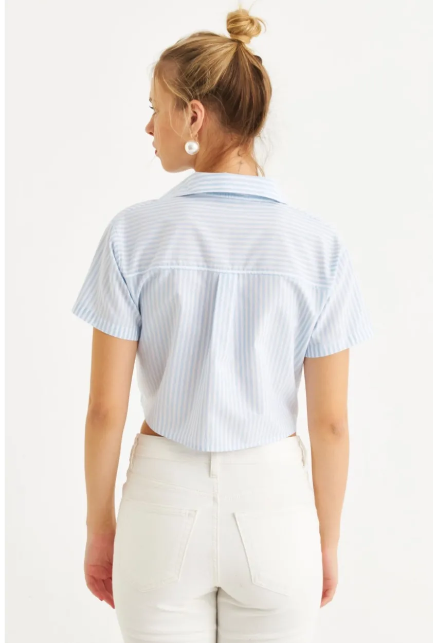Kadın Bebe Mavi Kurdele Detaylı Crop Gömlek MPC302