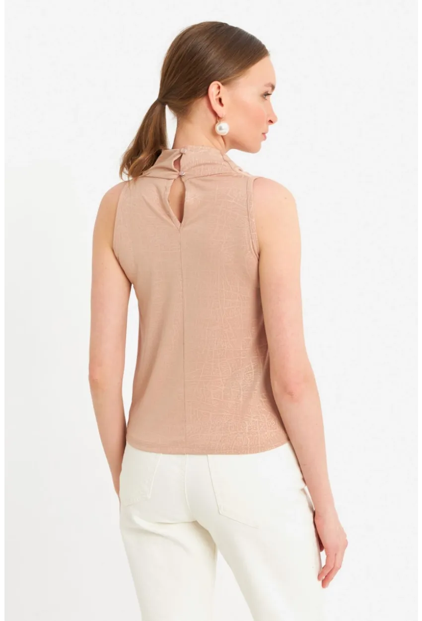 Kadın Bej Sırt Pencereli Desenli Bluz LPP1021