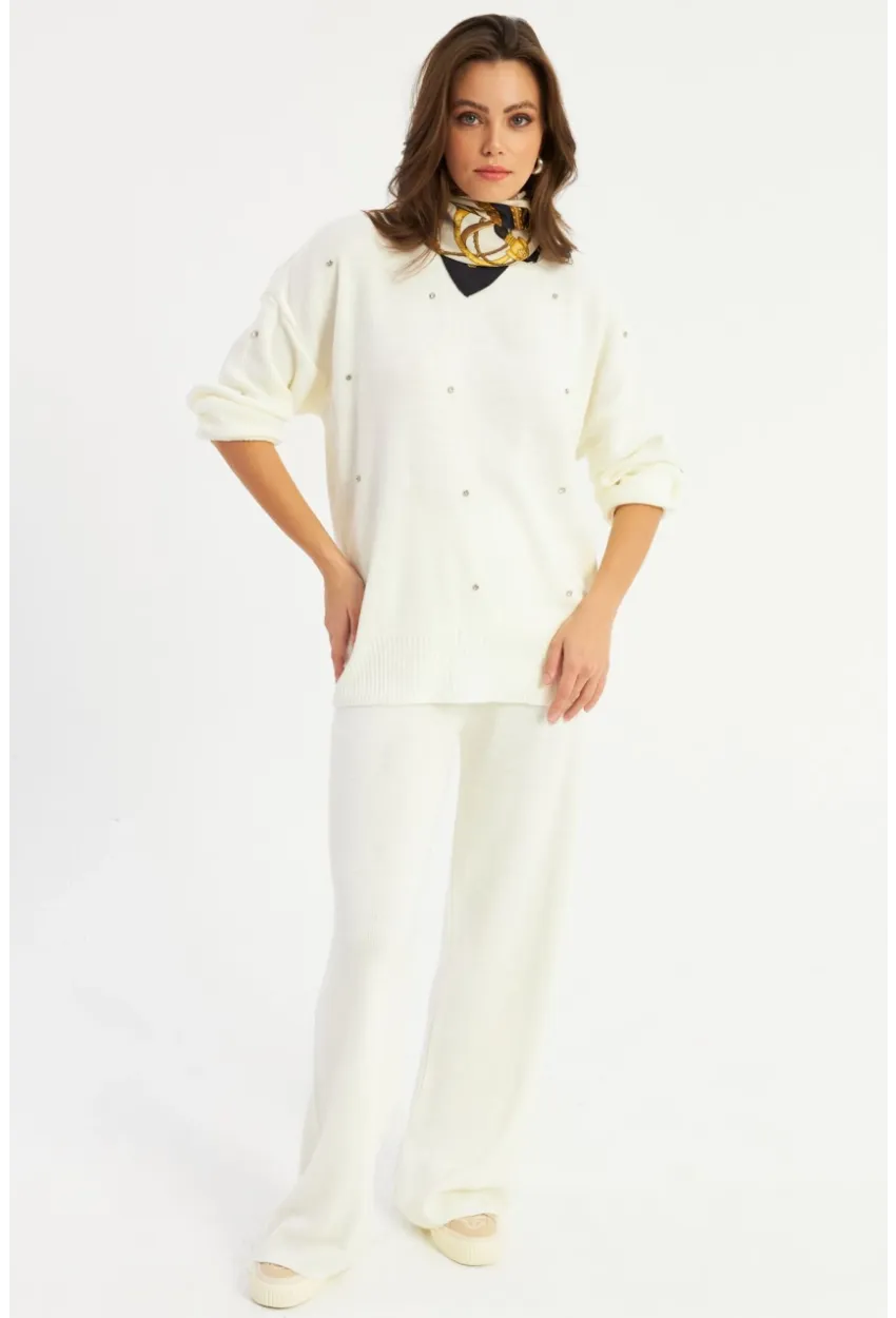 Kadın Bej Taşlı Alt Üst Takım MYİL10