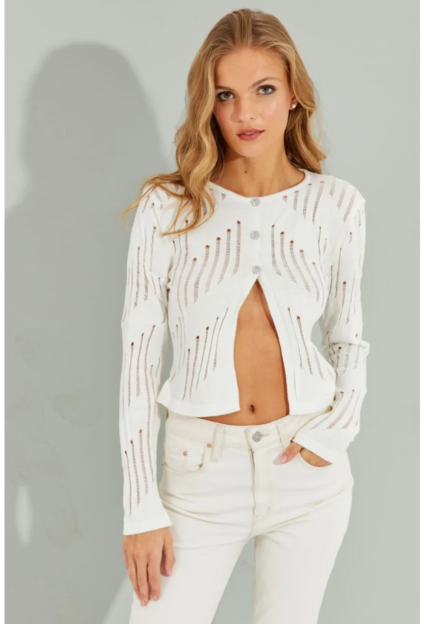 Kadın Beyaz Ajurlu Kısa Hırka SF2511