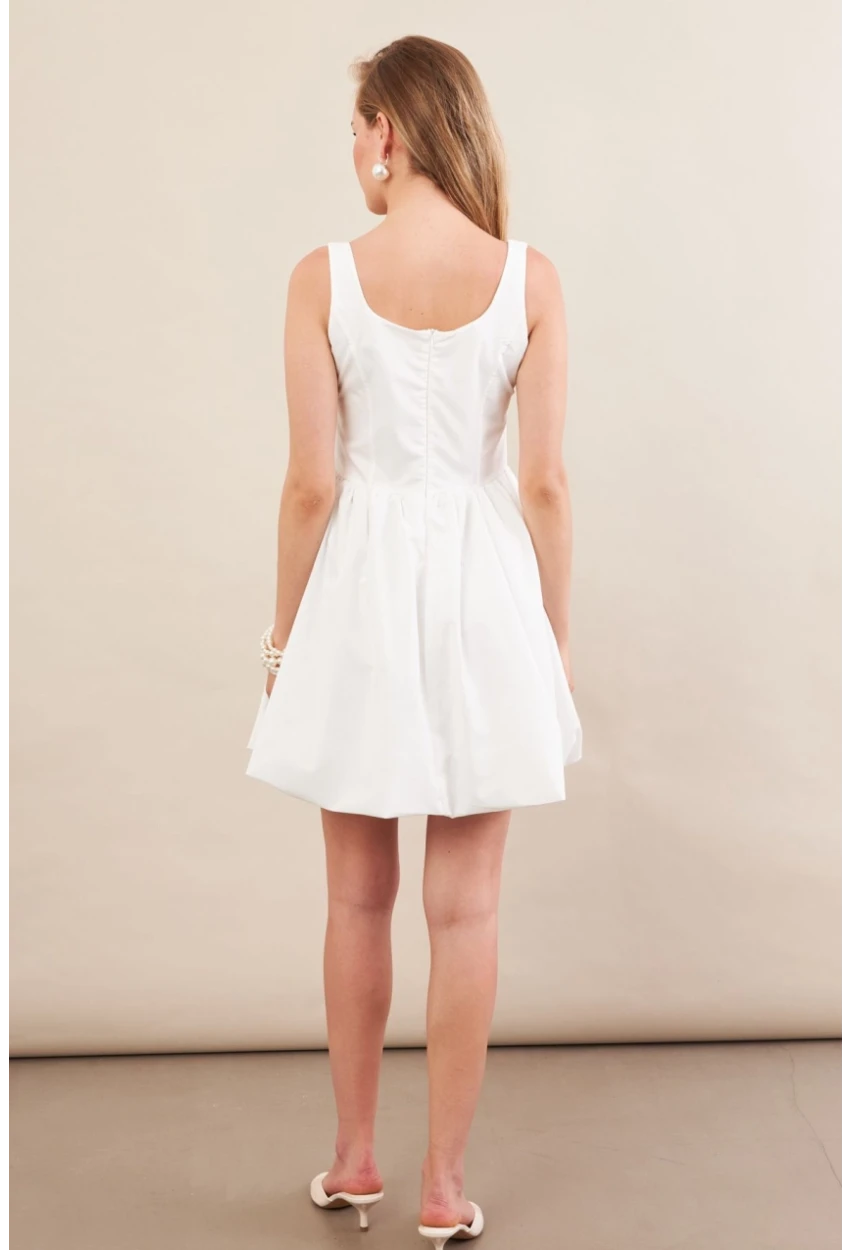 Kadın Beyaz Askılı Mini Balon Elbise ERL105