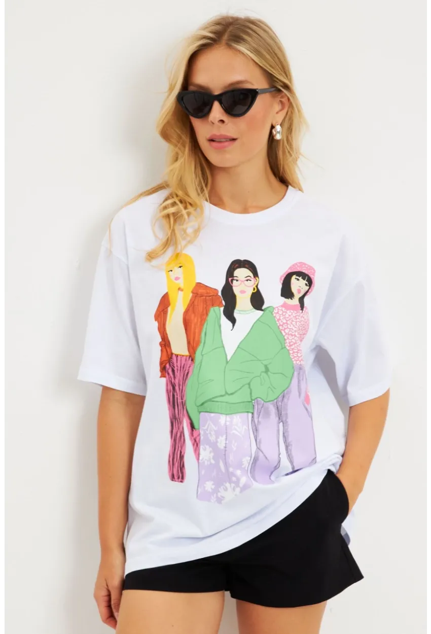Kadın Beyaz Baskılı T-Shirt DY1329