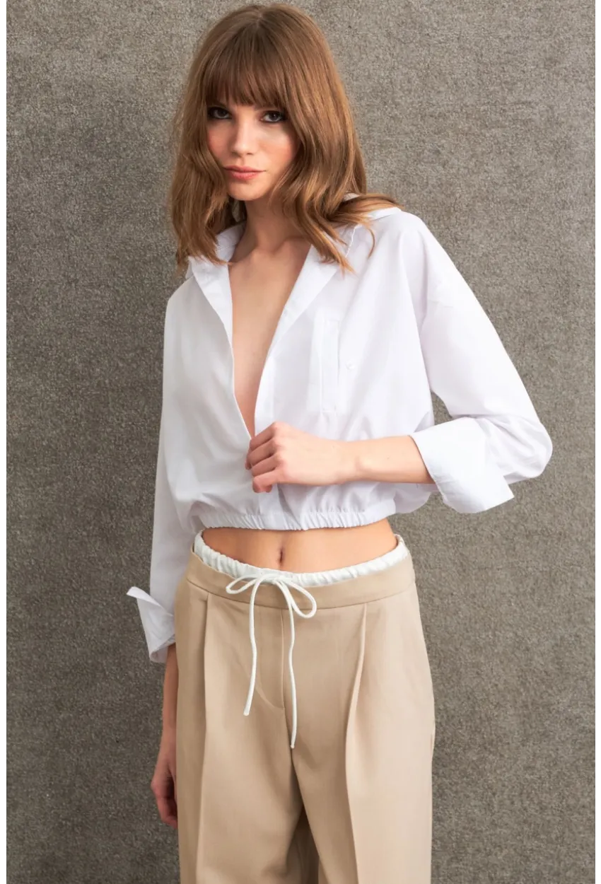Kadın Beyaz Beli Lastikli Gömlek ELT3835