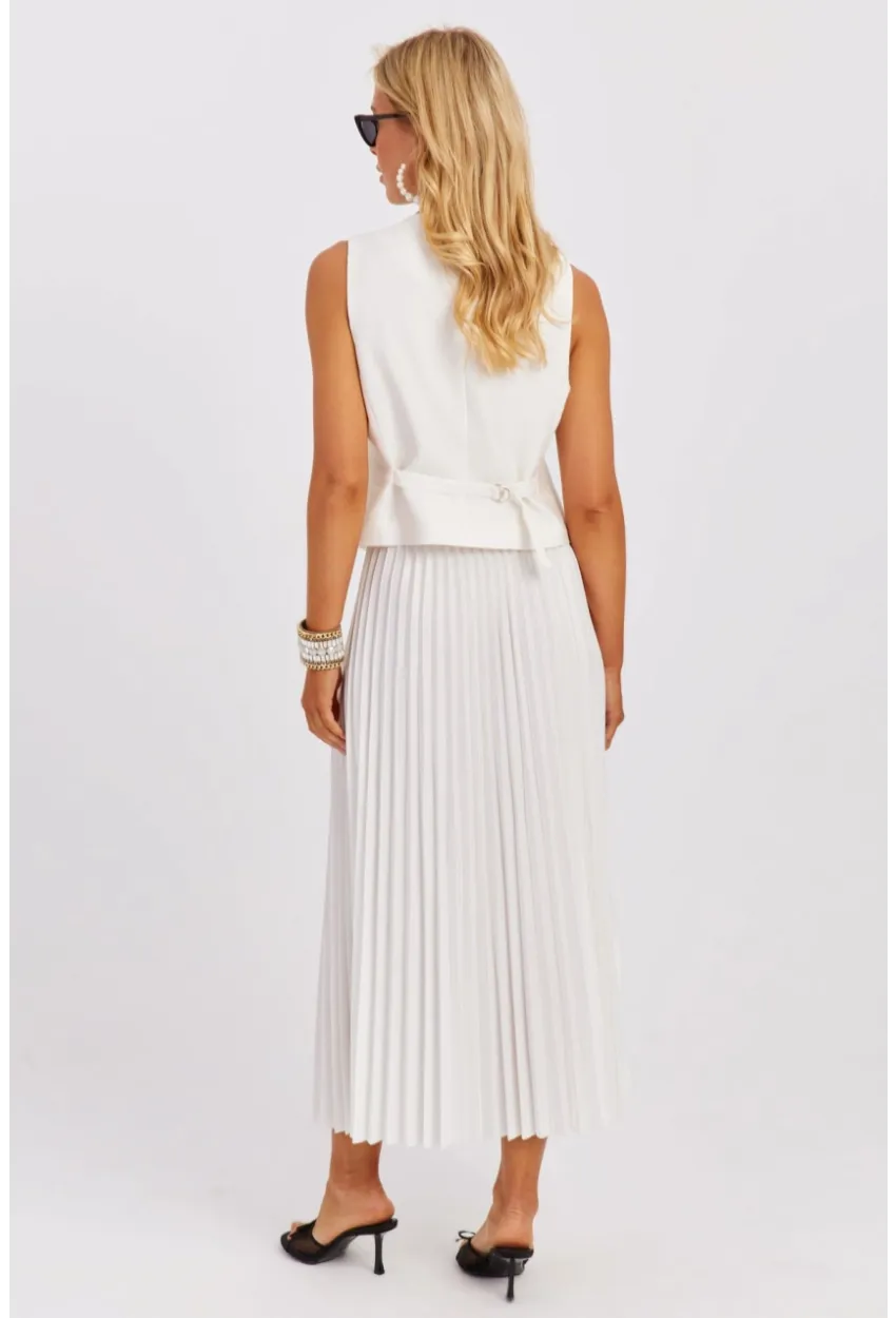 Kadın Beyaz Beli Lastikli Pilise Etek OW145