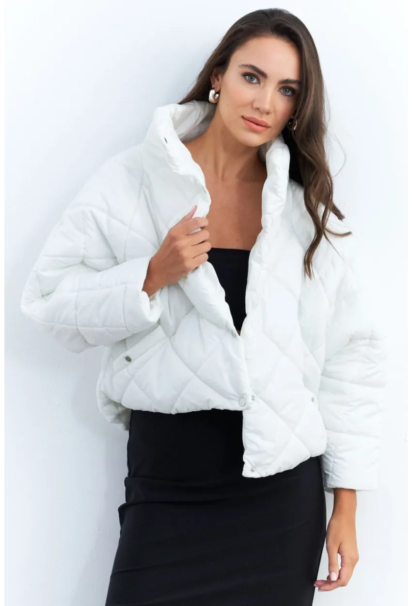 Kadın Beyaz Beli Lastikli Yarasa Kol Şişme Mont MX11