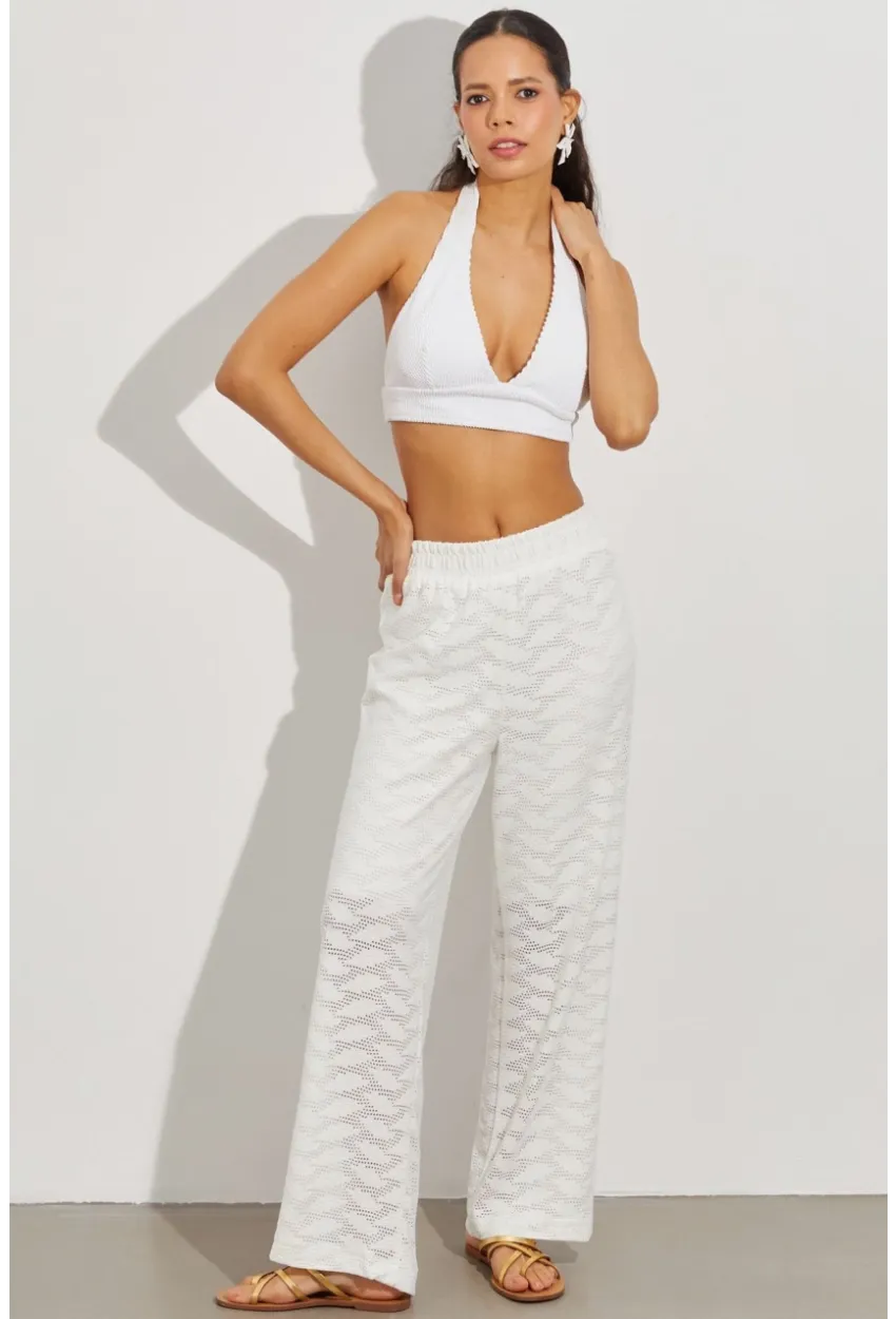 Kadın Beyaz Beli Lastikli Yarım Astarlı Brode Pantolon TW80018