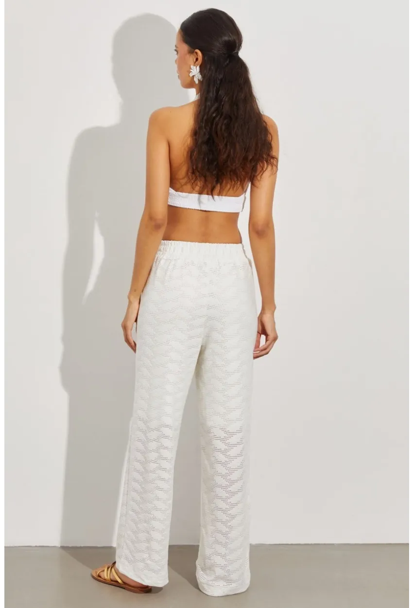 Kadın Beyaz Beli Lastikli Yarım Astarlı Brode Pantolon TW80018