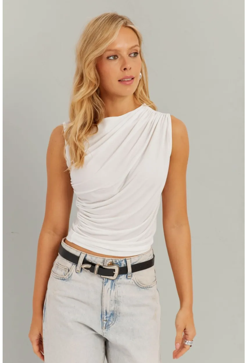 Kadın Beyaz Büzgülü Bluz YZ625