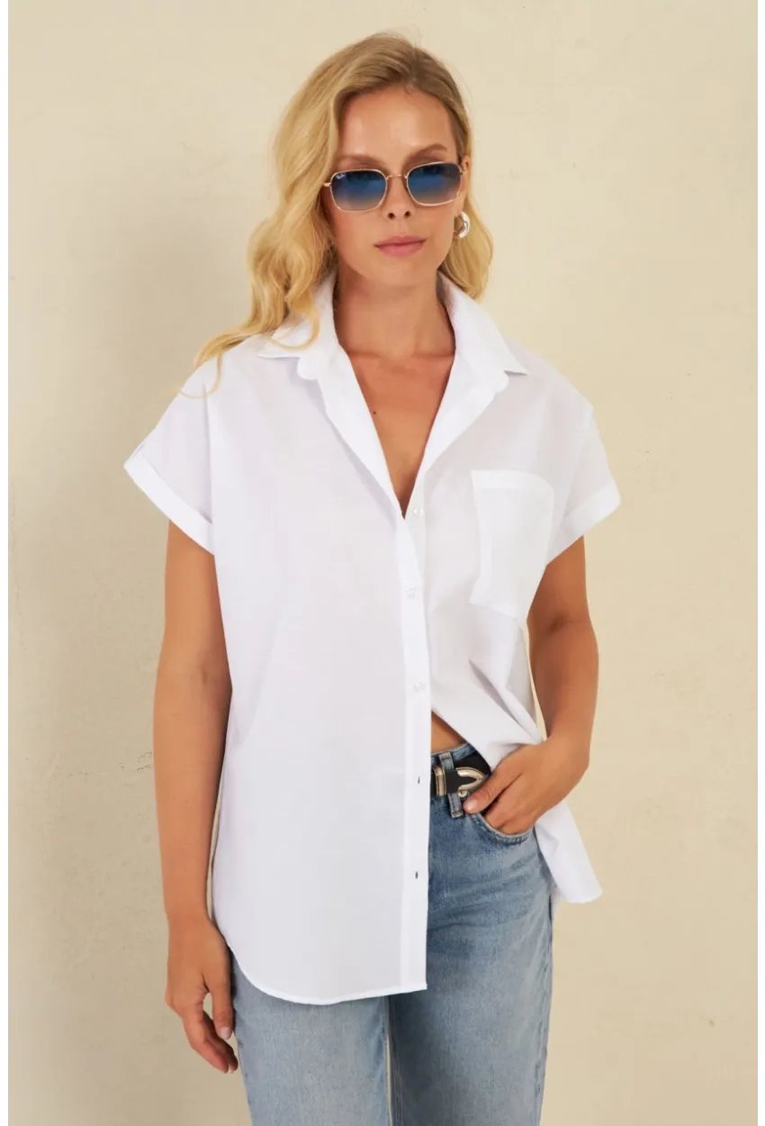 Kadın Beyaz Cepli Gömlek ZER410