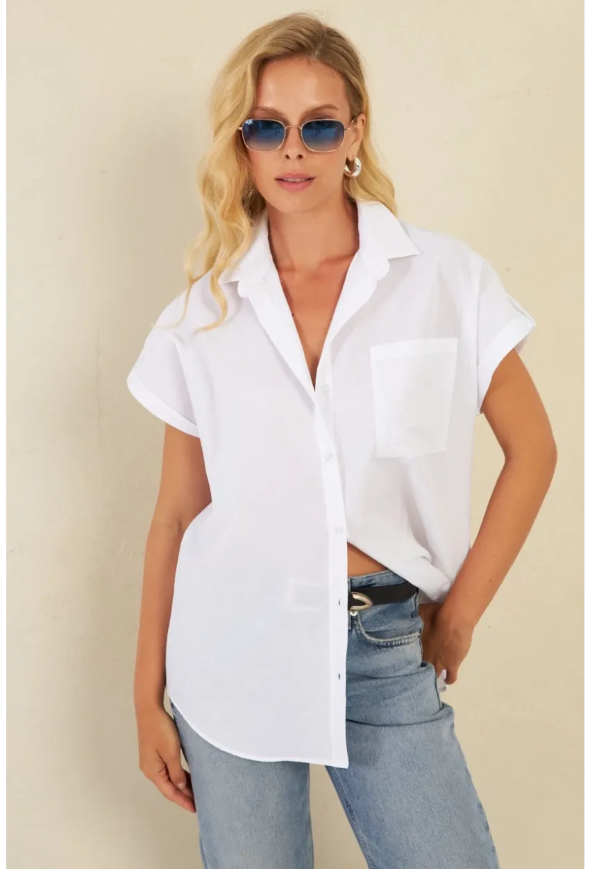 Kadın Beyaz Cepli Gömlek ZER410