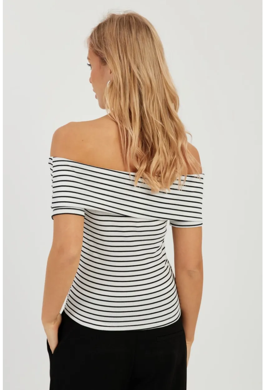 Kadın Beyaz Çizgili Madonna Bluz YZ1001