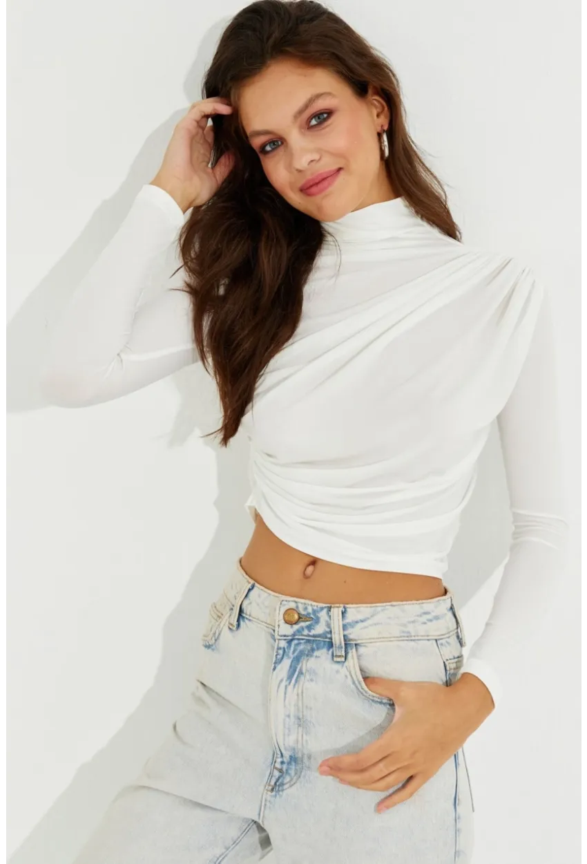 Kadın Beyaz Drapeli Bluz LPP1226