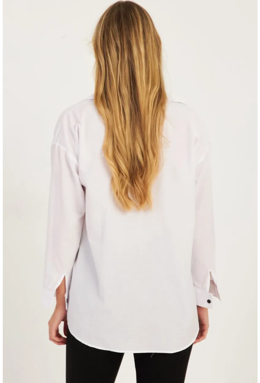 Kadın Beyaz Fermuarlı Gömlek  KPN08