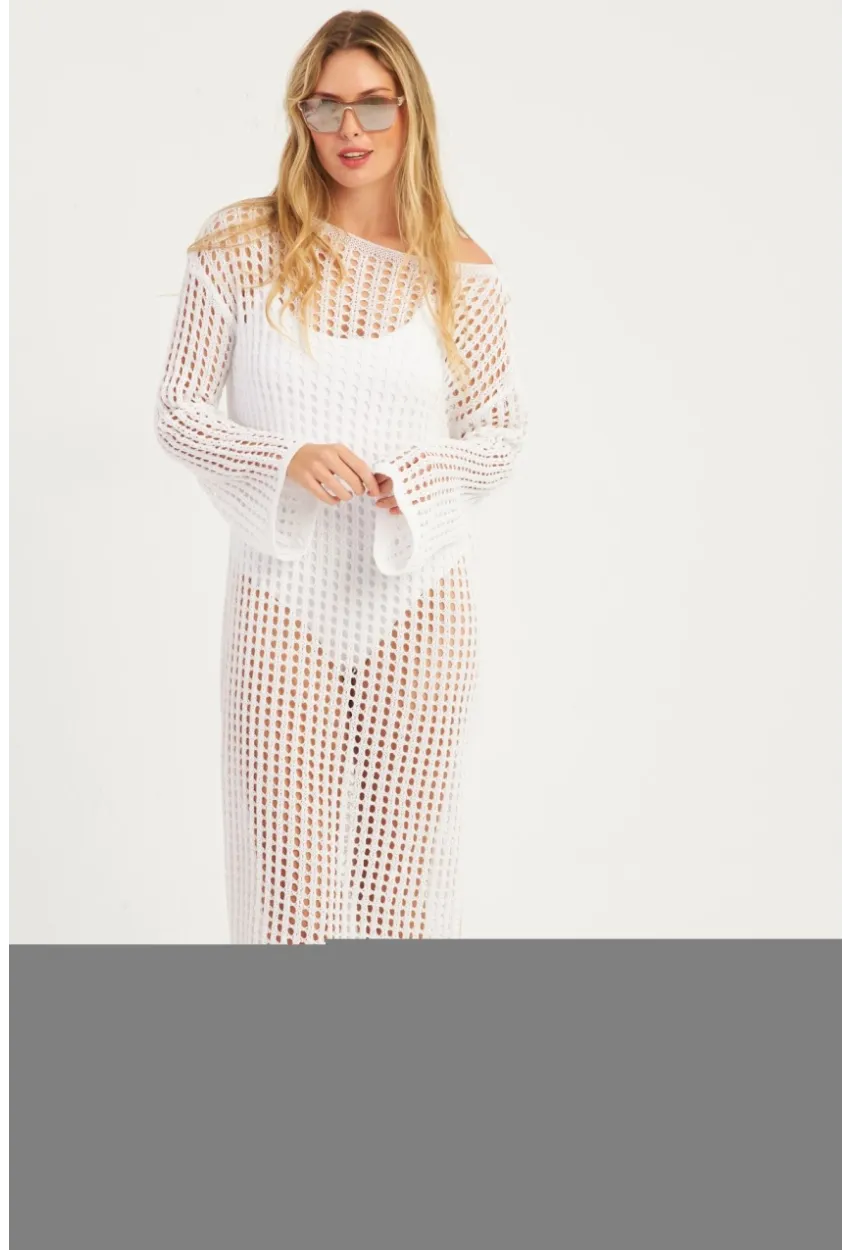 Kadın Beyaz File Kaftan SMT550