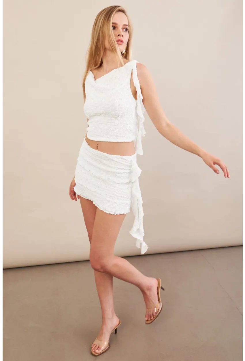 Kadın Beyaz Fırfırlı Dantel Takım EV112