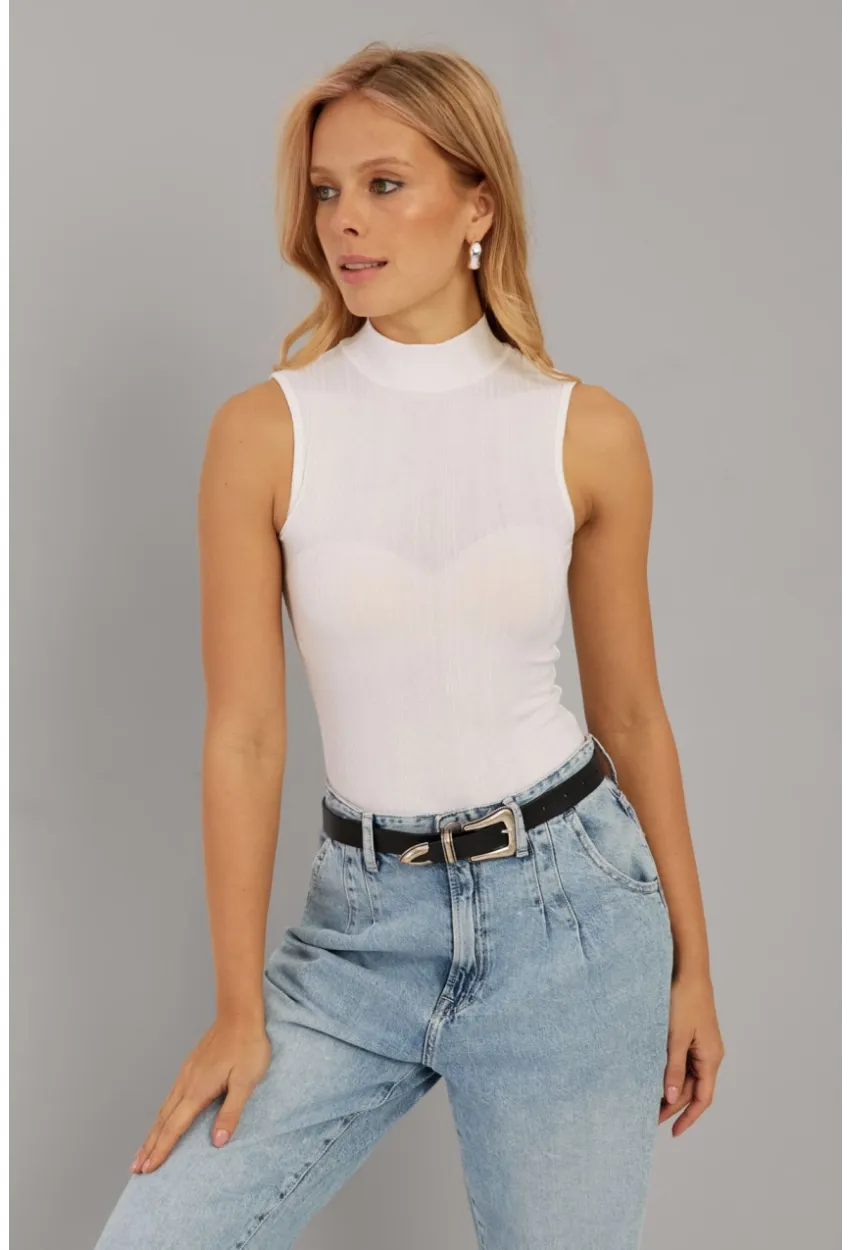 Kadın Beyaz Fitilli Kolsuz Bluz LPP1261