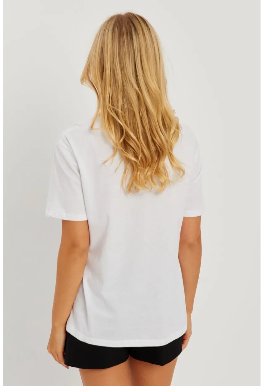 Kadın Beyaz Gül Aksesuarlı T-Shirt SF12721