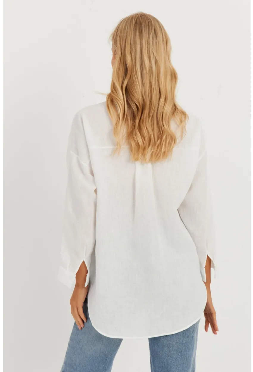 Kadın Beyaz Kalp Nakışlı Gömlek PP5391