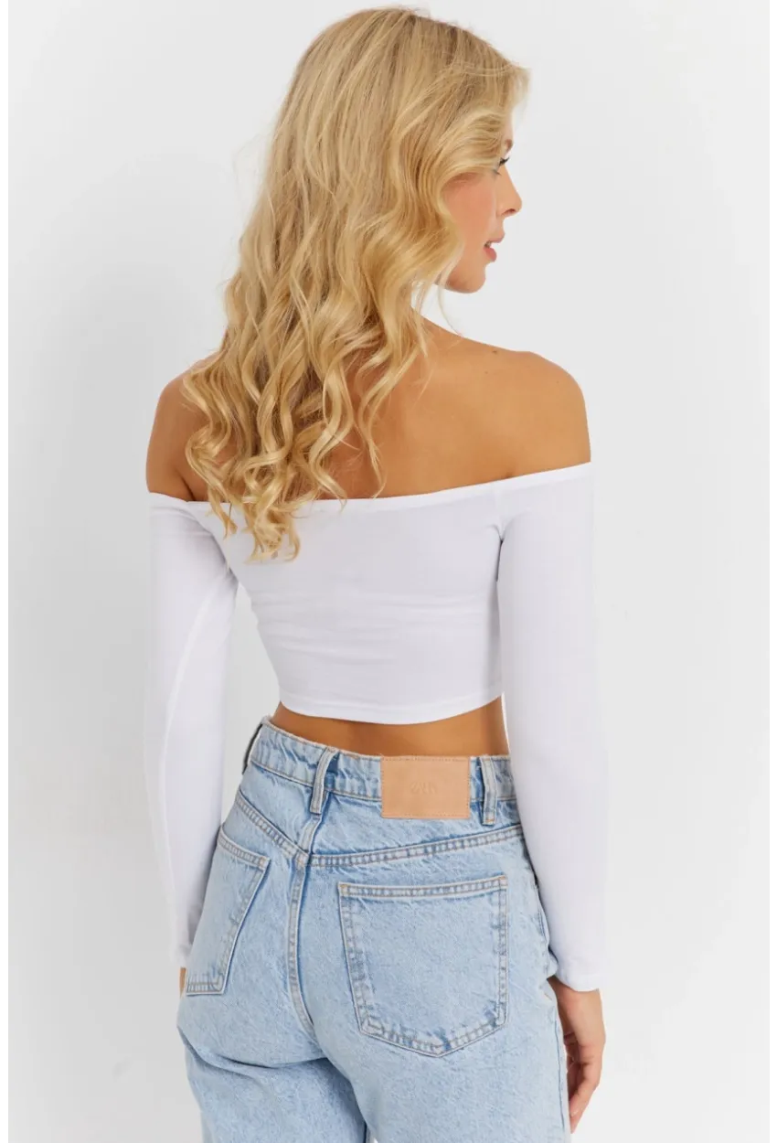 Kadın Beyaz Kare Yaka Crop Bluz CG364