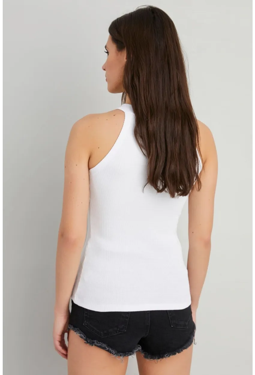 Kadın Beyaz Kaşkorse Kolsuz Bluz Yİ1566