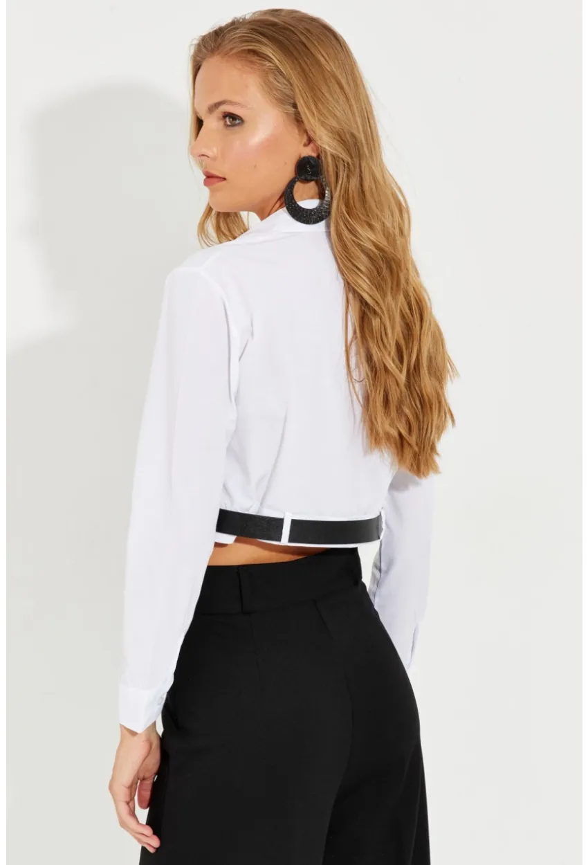 Kadın Beyaz Kemerli Kısa Gömlek MEN2017