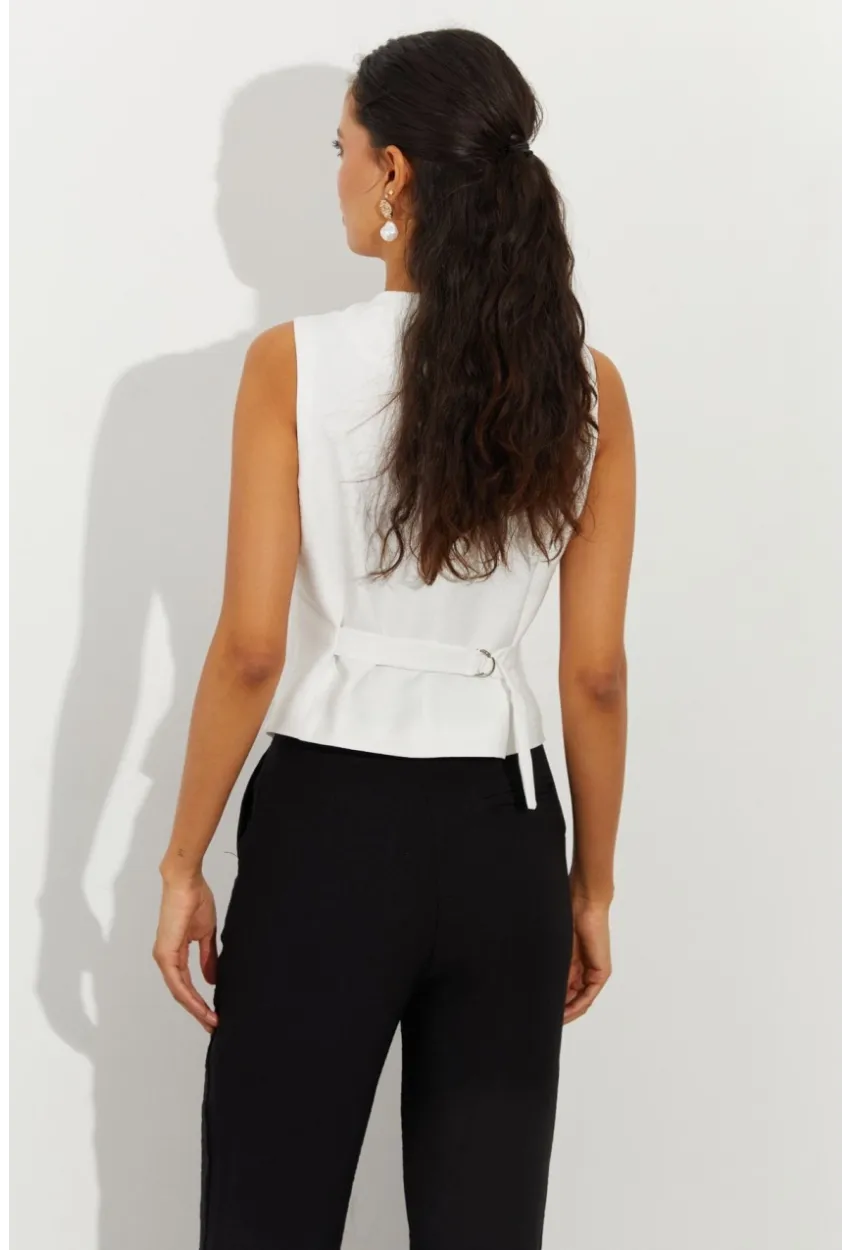 Kadın Beyaz Keten Astarlı Yelek TW60046