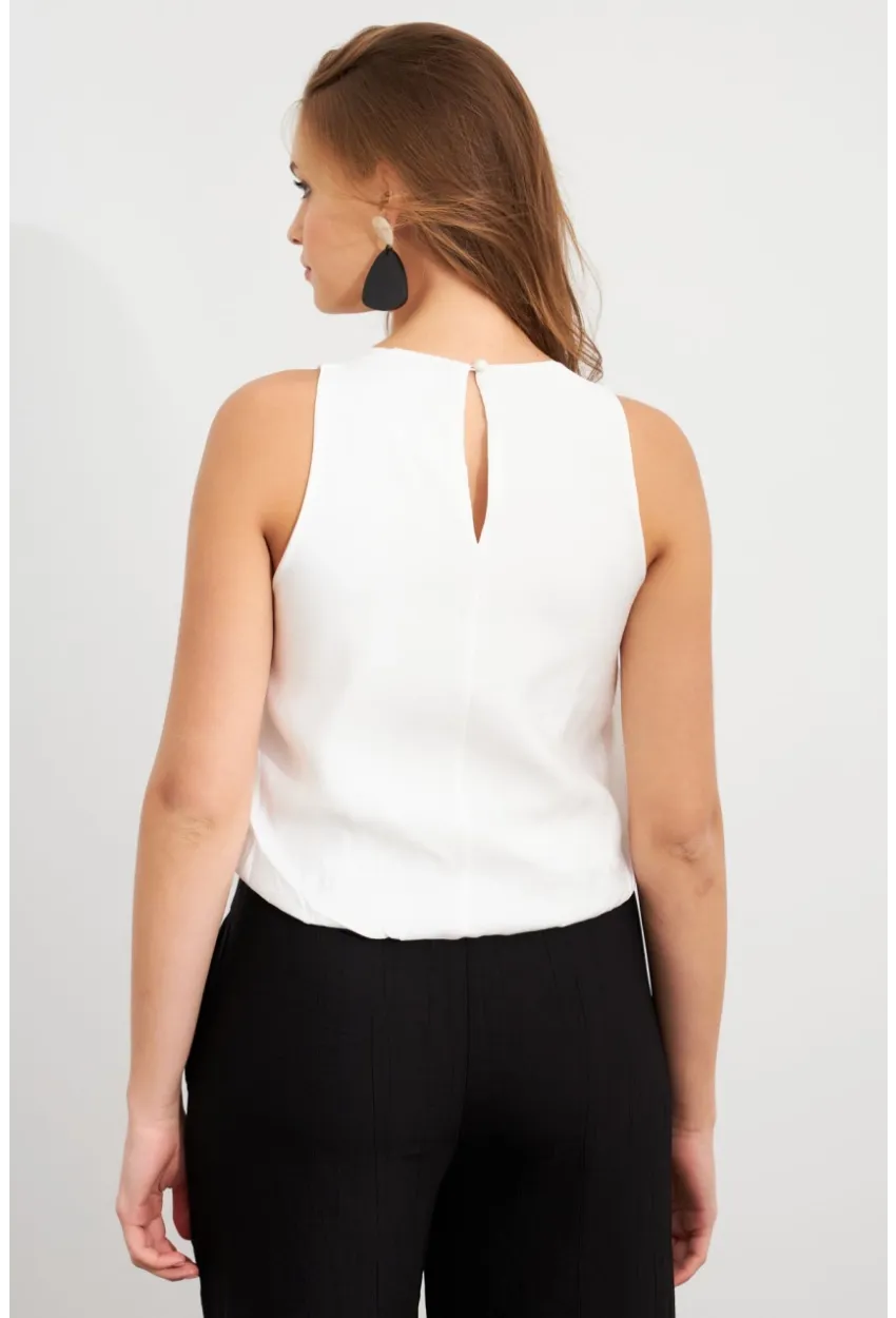 Kadın Beyaz Kolsuz Balon Bluz SAN101
