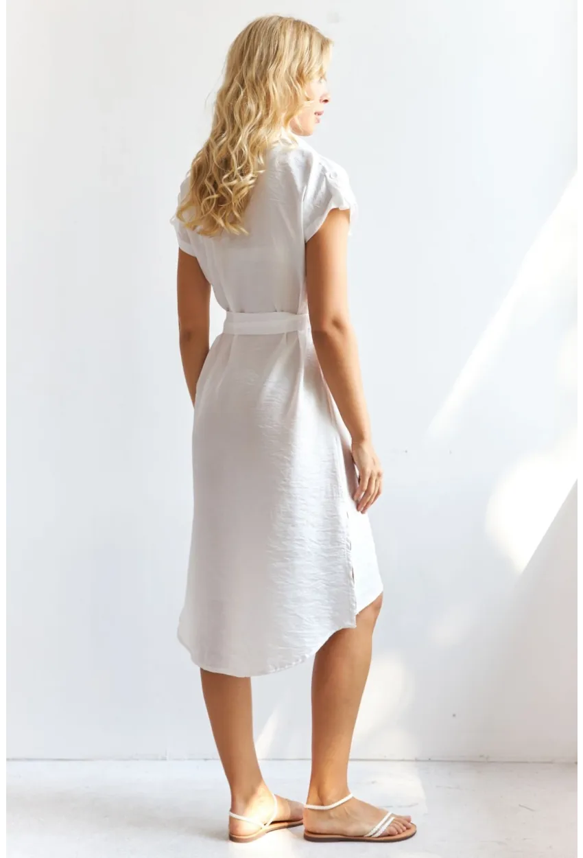 Kadın Beyaz Midi Gömlek Elbise PP5509