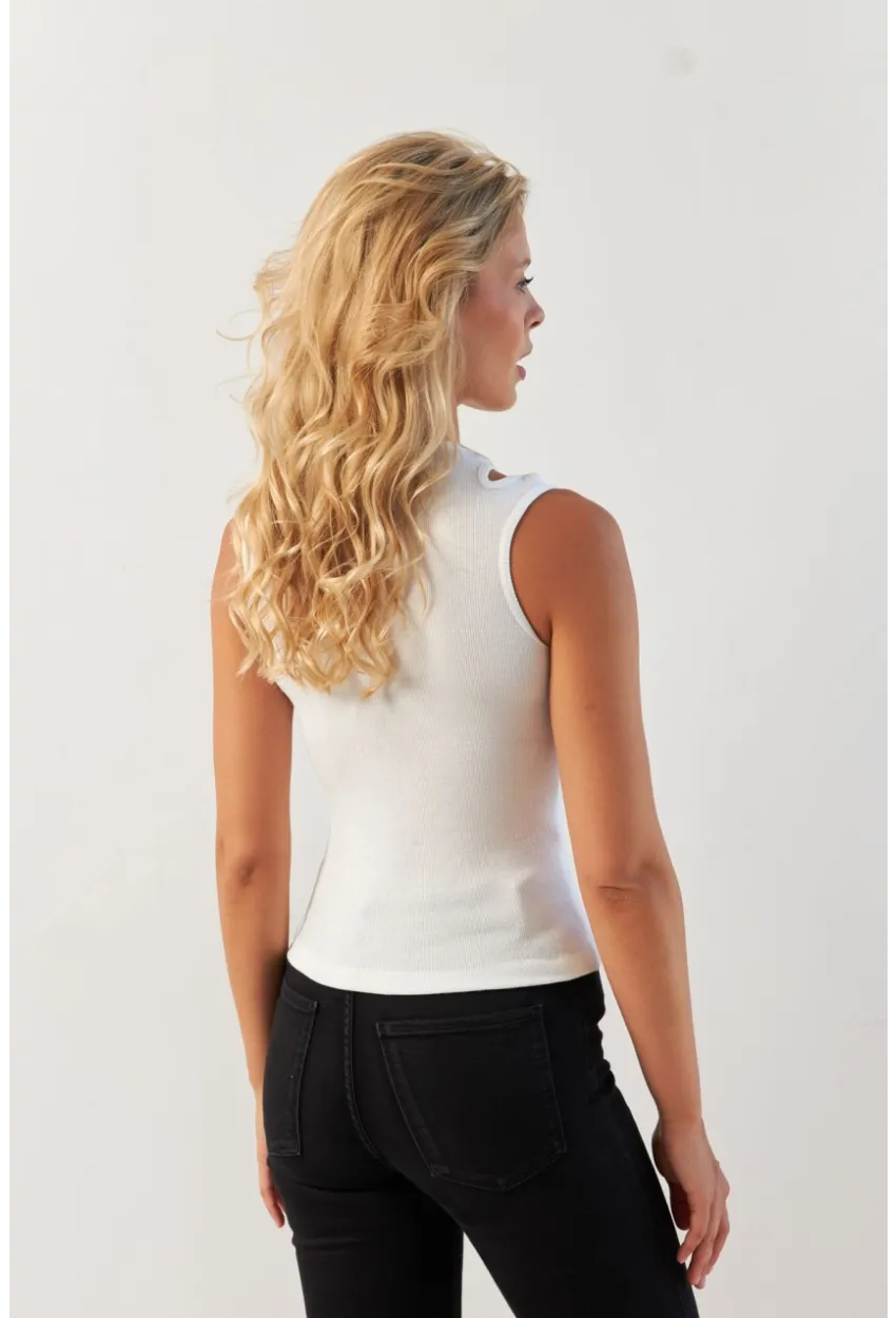 Kadın Beyaz Omuz Pencereli Bluz MK20