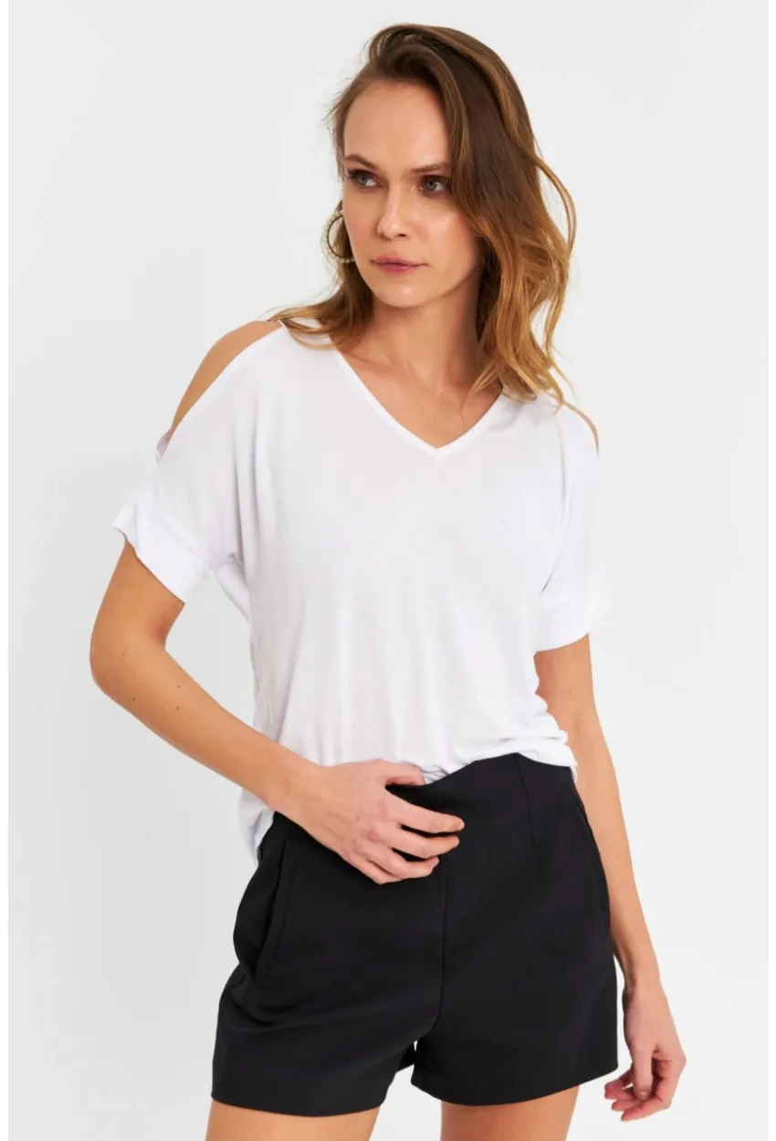 Kadın Beyaz Omuzları Açık Bluz BR1329