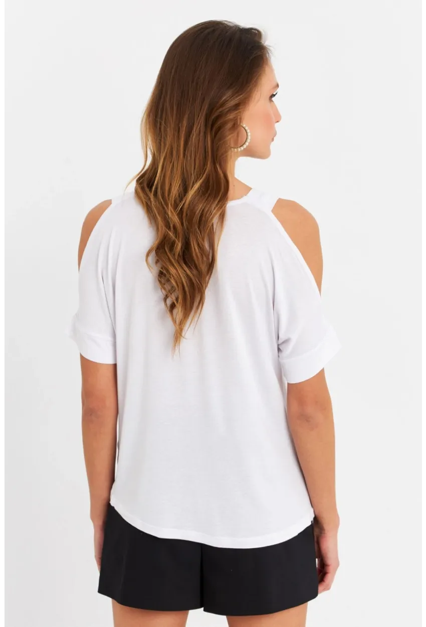 Kadın Beyaz Omuzları Açık Bluz BR1329