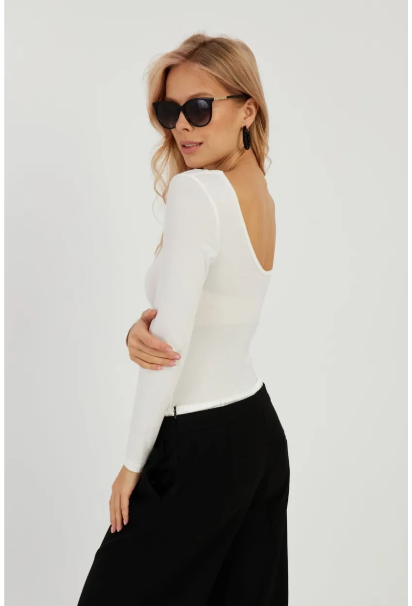Kadın Beyaz Ön Arka U Yaka Bluz LPP1265